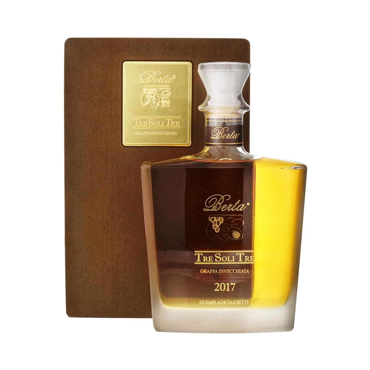 Grappa Berta Tre Soli Tre mit Holzkiste 70cl | Drinks.ch
