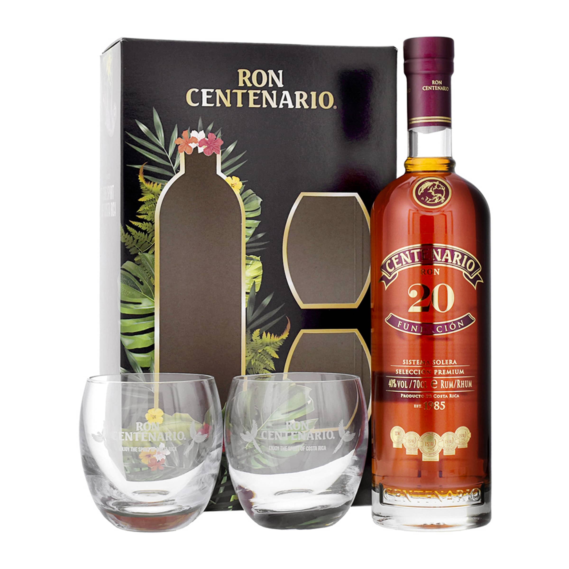Centenario 20 Años 70cl, Tumbler Rum 2 Set mit
