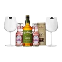 Jack Daniel's Tennessee Whiskey Apple 70cl Set mit 4 Fentimans Rose Lemonade 20cl, 2 Burgundy Gläser, Rosenknospen und Rezept Booklet