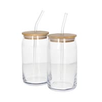 Danny Home Verre à boire 2x50cl Set avec couvercle en bambou et paille en verre