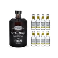 Studer's Swiss Highland Dry Gin 70cl avec 8x Swiss Mountain Spring Tonic Water Classic