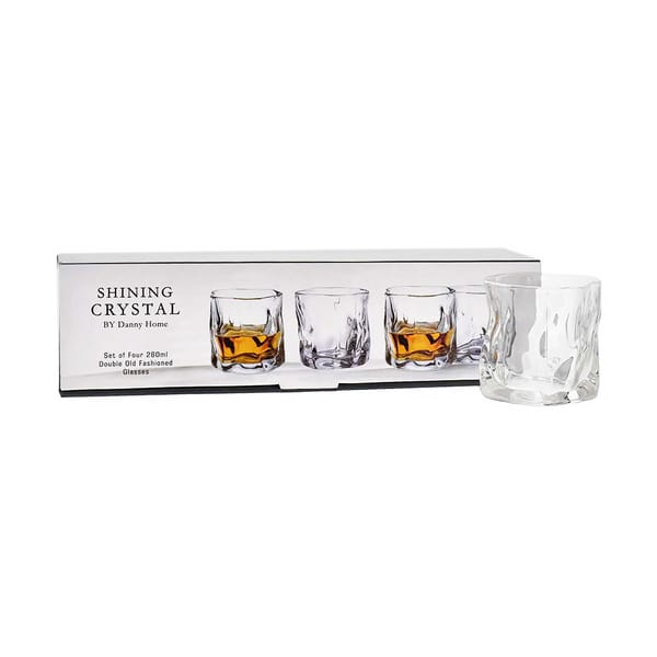 Danny Home Shining Crystal Double Old Fashioned Whisky Glas 28cl, 4er-Pack