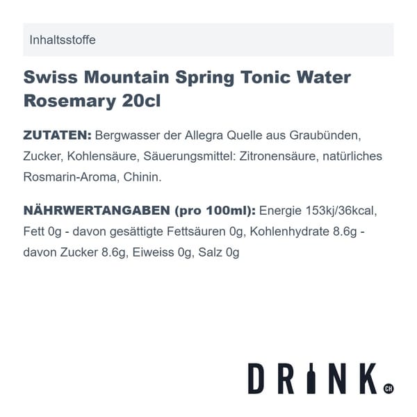 Noble White Alpine Gin 50cl avec 8x Swiss Mountain Spring Classic Tonic Water