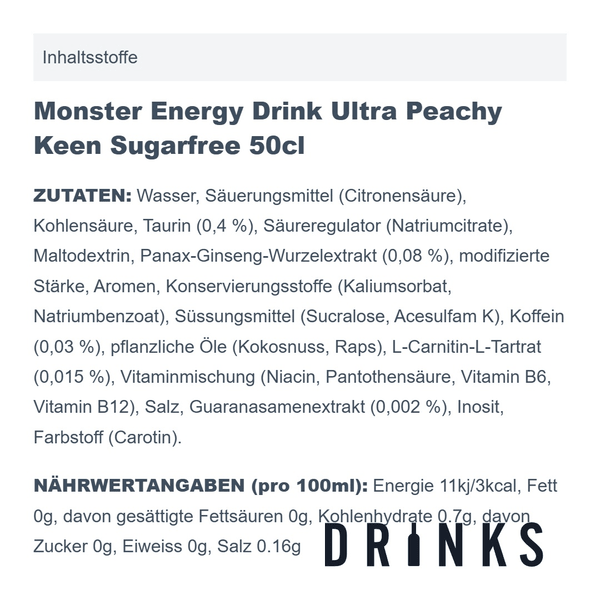 Monster Energy Drink Ultra Peachy Keen Sugarfree 50cl 12er Pack
