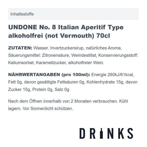 UNDONE No. 8 Italian Aperitif Type alkoholfrei (not Vermouth) 70cl