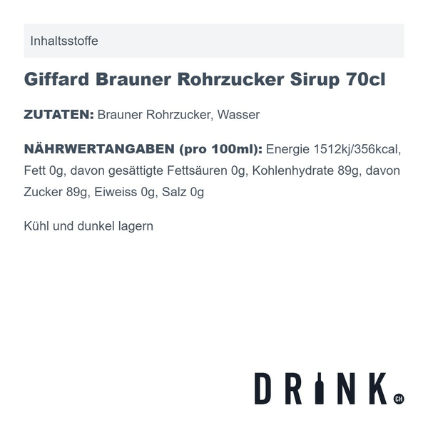 Giffard Brauner Rohrzucker Sirup 70cl