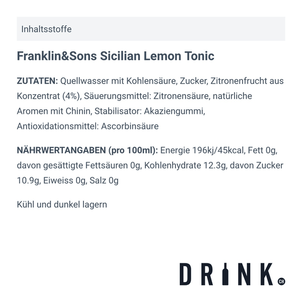 Franklin & Sons Sicilian Lemon Tonic Water 20cl, Pack de 4