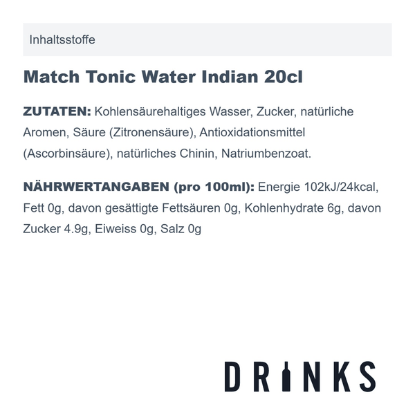 Match Tonic Water Indian 20cl Pack de 4