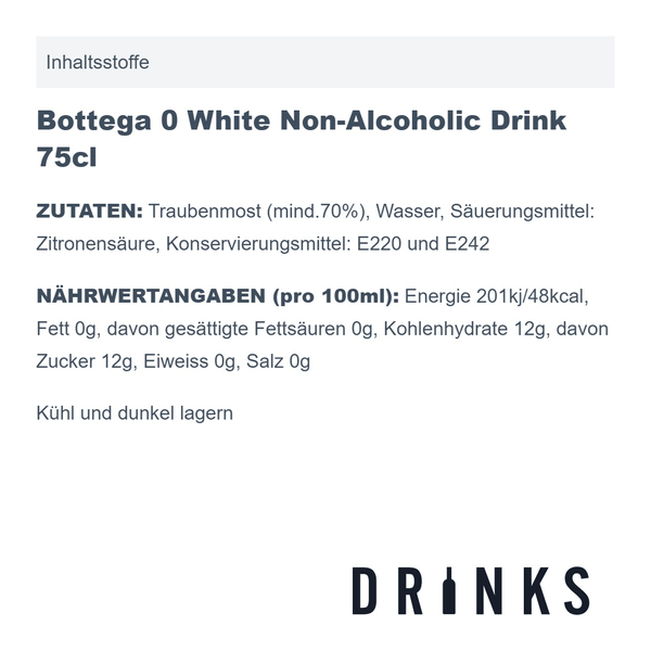 Bottega 0 White Non-Alcoholic Drink 75cl