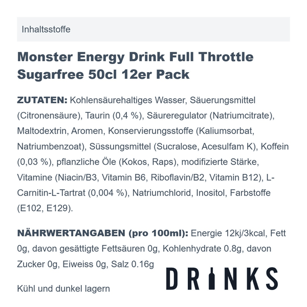 Monster Energy Drink Full Throttle Sugarfree 50cl Pack de 12