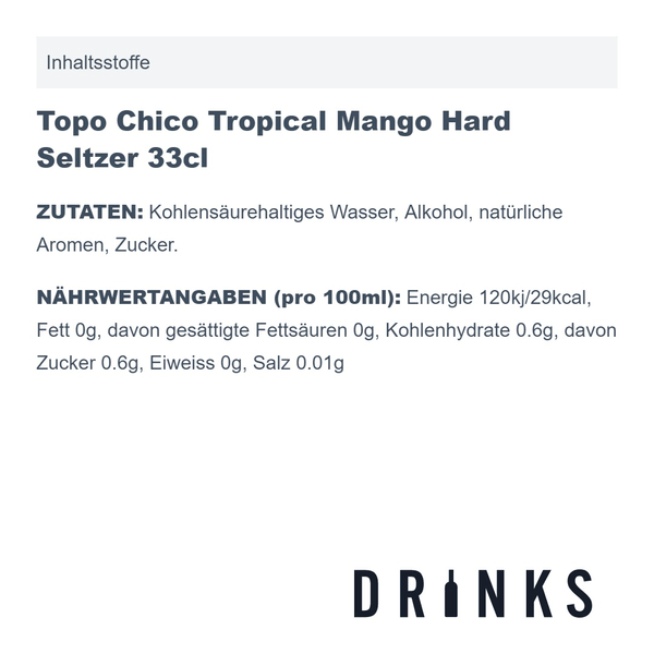 Topo Chico Tropical Mango Hard Seltzer 33cl, 4er-Pack