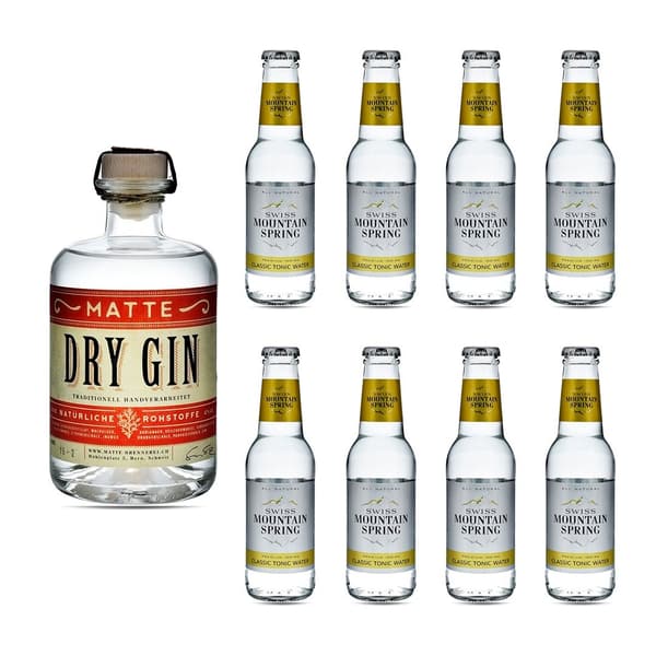 Matte Dry Gin 50cl mit 8x Swiss Mountain Spring Classic Tonic Water