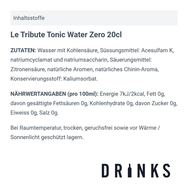 Le Tribute Tonic Water Zero 20cl Pack de 4