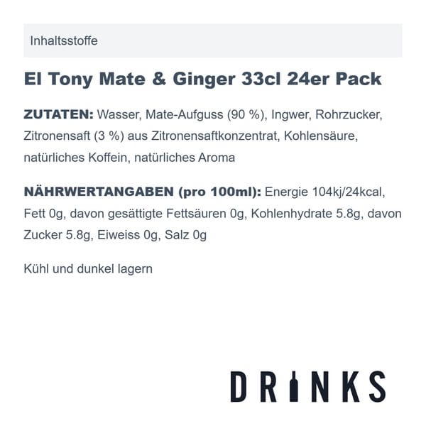 El Tony Mate & Ginger 33cl Pack de 24