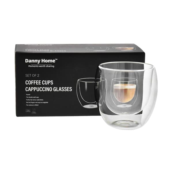 Danny Home Verre à cappuccino oval à double paroi 20cl, pack de 2