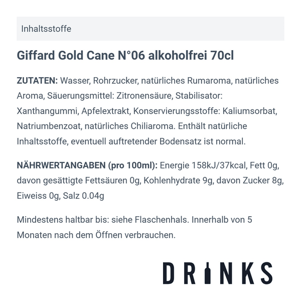 Giffard Gold Cane N°06 alkoholfrei 70cl