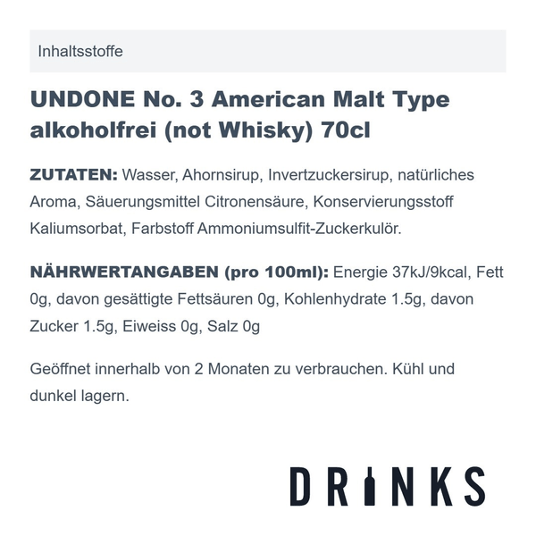 UNDONE No. 3 American Malt Type sans alcool (not Whisky) 70cl