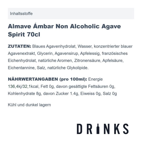 Almave Ámbar Non Alcoholic Agave Spirit 70cl