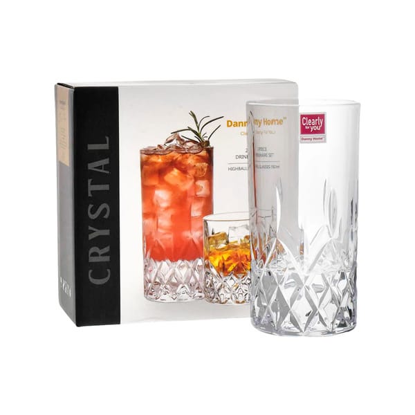 Danny Home Classic Cross-Cut Crystal Highball Tumbler 31cl, pack de 2