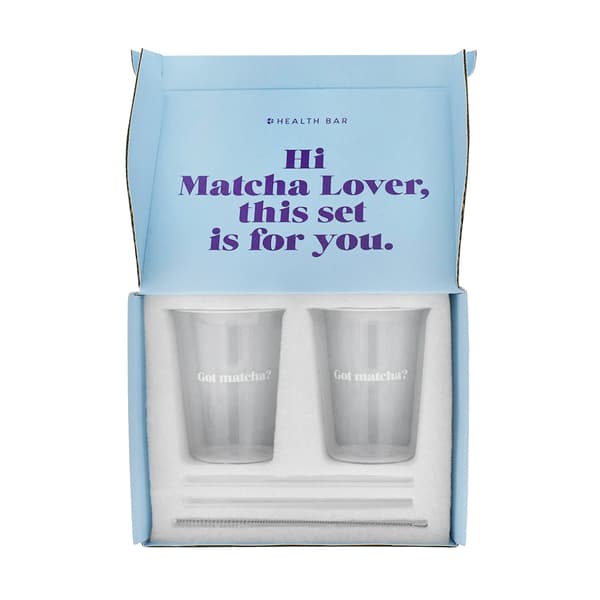 Health Bar Verres à Matcha avec pailles en verre Pack de 2
