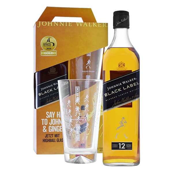 Johnnie Walker Black Label Whisky 70cl Set mit Highball Glas