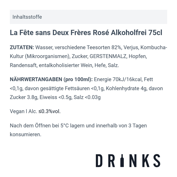 La Fête sans Deux Frères Rosé Alkoholfrei 75cl