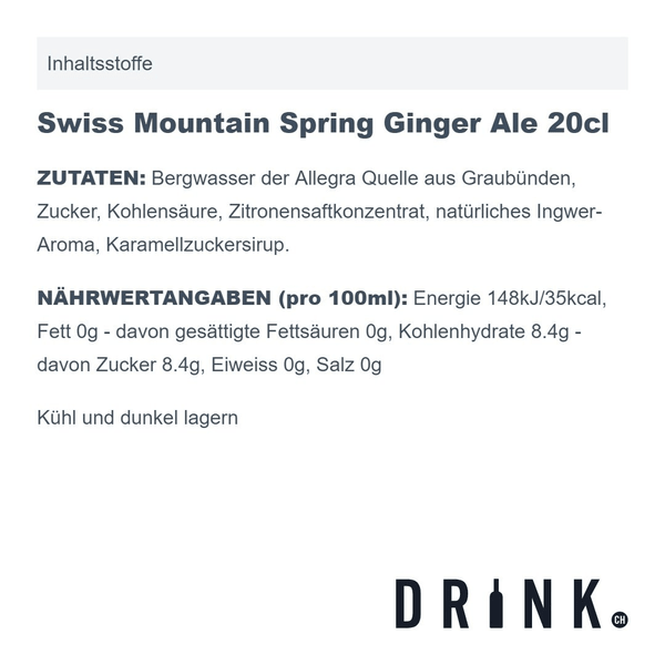 Swiss Mountain Spring Ginger Ale 20cl 4er Pack