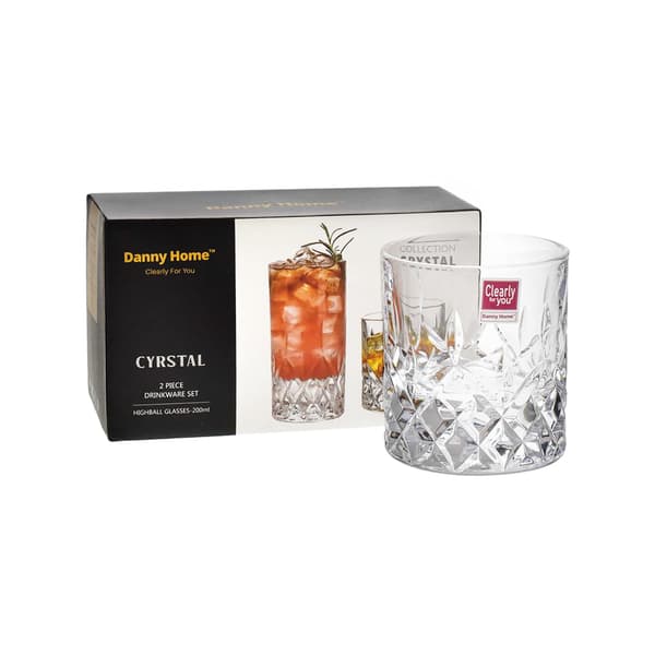 Danny Home Verre à pied Crystal Diamond-Cut 20cl, pack de 2