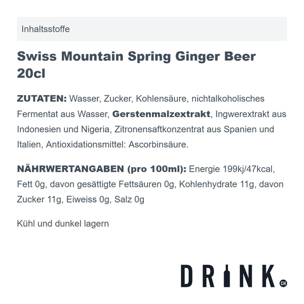 Swiss Mountain Spring Ginger Beer 20cl Pack de 4