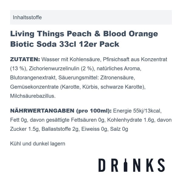 Living Things Peach & Blood Orange Biotic Soda 33cl 12er Pack
