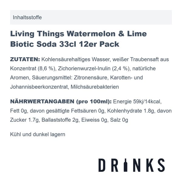 Living Things Watermelon & Lime Biotic Soda 33cl 12er Pack