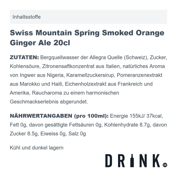 Swiss Mountain Spring Smoked Orange Ginger Ale, 4er-Pack
