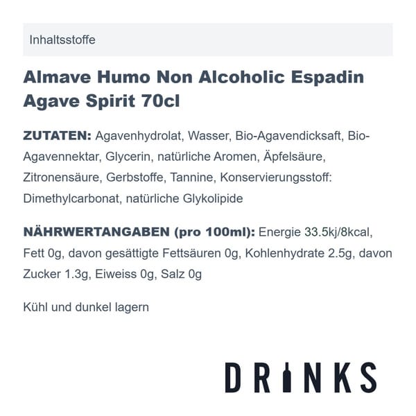 Almave Humo Non Alcoholic Espadin Agave Spirit 70cl