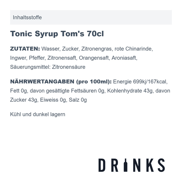 Tom's Tonic Syrup 70cl