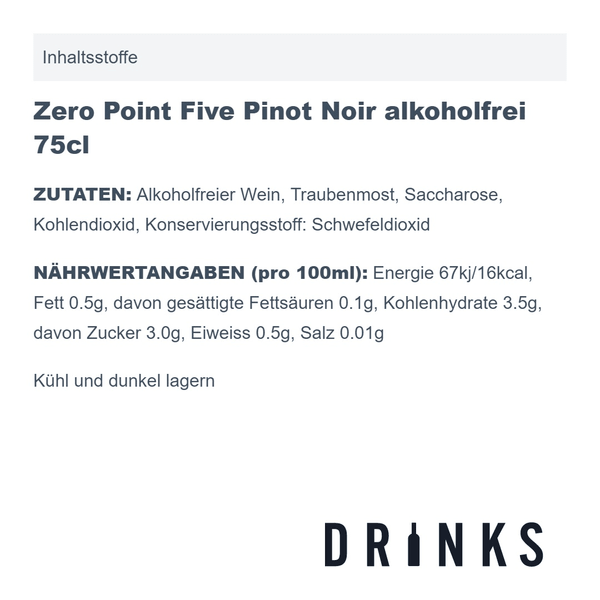 Zero Point Five Pinot Noir sans alcool 75cl