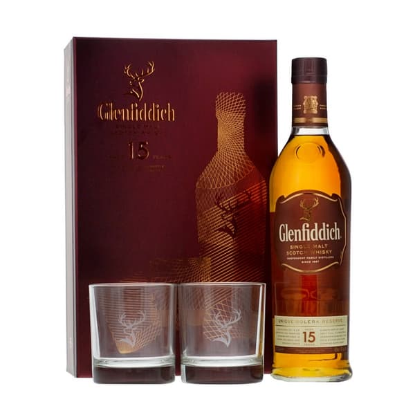 Glenfiddich 15 Years Single Malt Whisky Ensemble avec 2 Verres 70cl