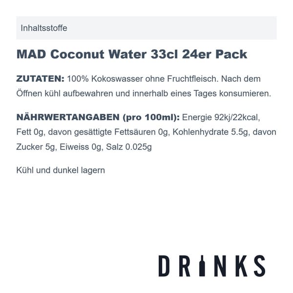 MAD Coconut Water Pure Hydration 33cl Pack de 24
