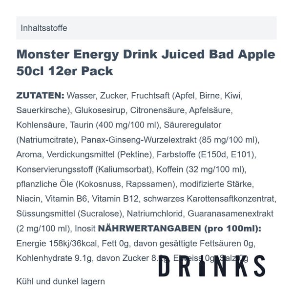 Monster Energy Drink Juiced Bad Apple 50cl Pack de 12