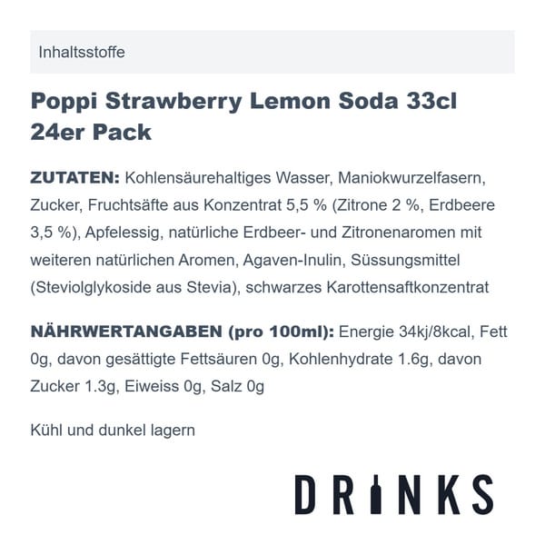 Poppi Strawberry Lemon Soda 33cl Pack de 24