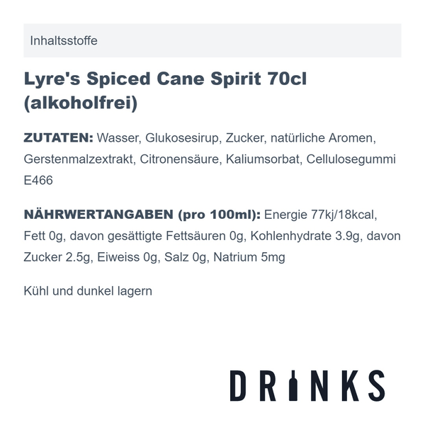 Lyre's Spiced Cane Spirit 70cl (sans alcool)