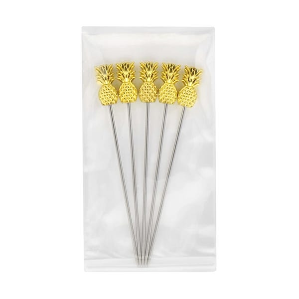 Ananas Cocktailspiesse golden 5-teilig