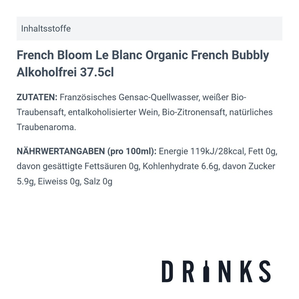 French Bloom Le Blanc Organic French Bubbly Alkoholfrei 37.5cl