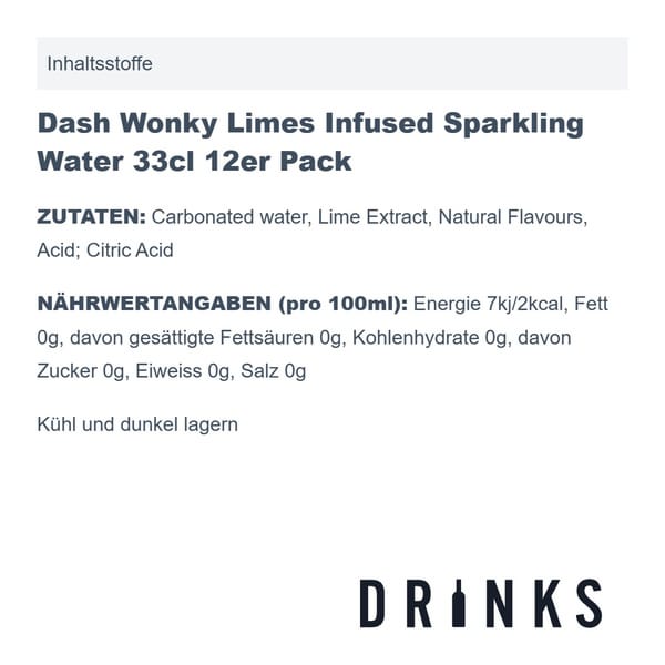 Dash Wonky Limes Infused Sparkling Water 33cl 12er Pack