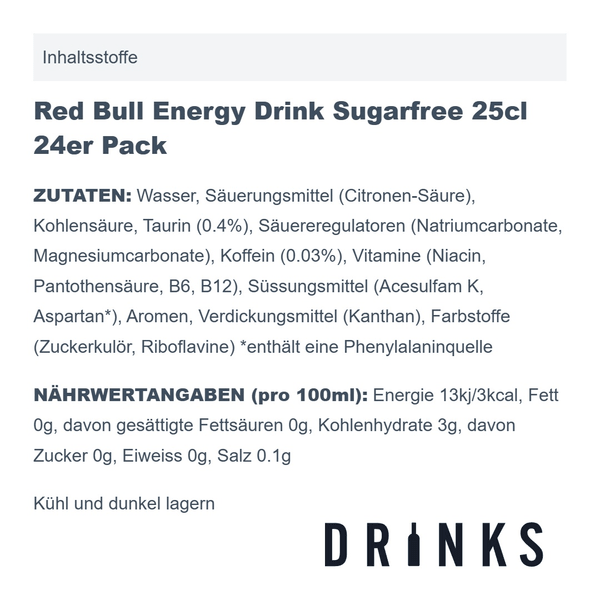 Red Bull Energy Drink Sugarfree 25cl 24er Pack