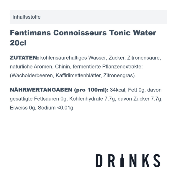 Fentimans Connoisseurs Tonic Water 20cl, Pack de 4