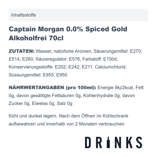 Captain Morgan 0.0% Spiced Gold Sans alcool 70cl