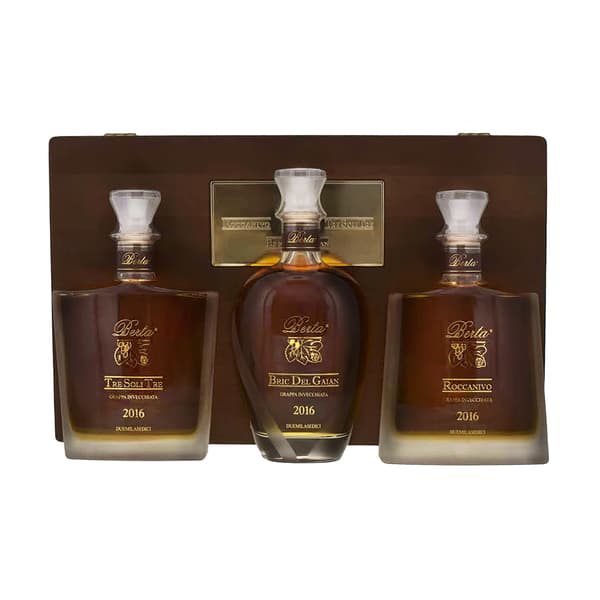 Grappa Berta Tre Collezione avec Coffret en bois 2016 3 x 70cl