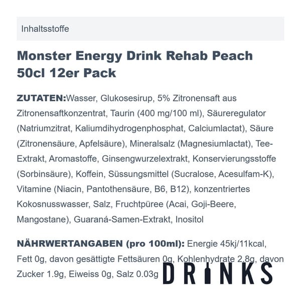 Monster Energy Drink Rehab Peach 50cl Pack de 12