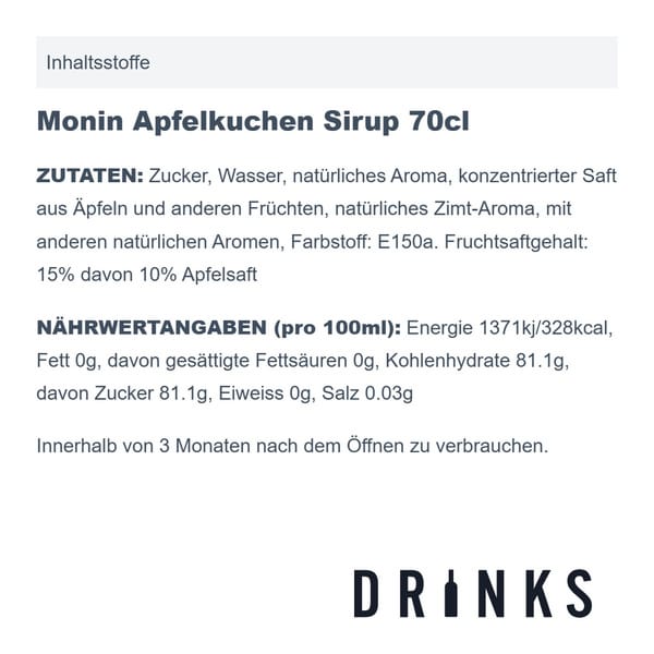 Monin Sirop de Tarte aux Pommes 70cl