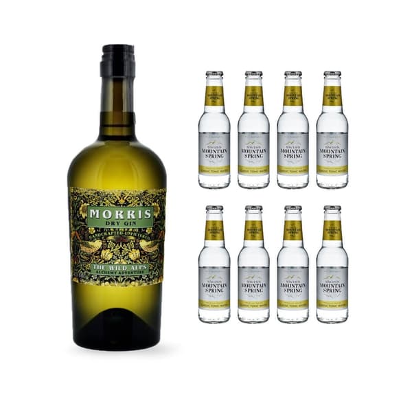 The Wild Alps Morris London Dry Gin 75cl mit 8x Swiss Mountain Spring Classic Tonic Water